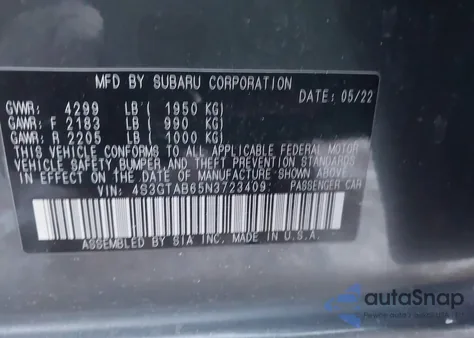 2022 Subaru Impreza Base 5-Door из США, поврежденный, VIN 4S3GTAB65N3723409